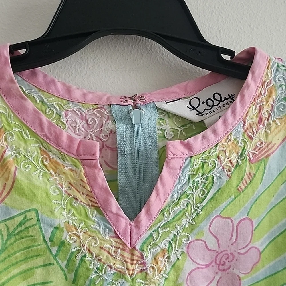 RARE Vintage Lilly Pulitzer Baby Girl Dress - Tropical Floral & Pink Trim Sz 6 M